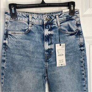 ZARA SUPER HIGH RISE SLIM LEG COMFORT FIT TIE DOWN EACH LEG BLUE JEANS SZ 4 LONG